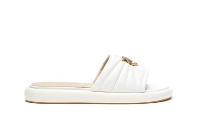 Pinko Fiona White Slides With Chunky Design And Love Birds Logo Plaque In Leather Woman