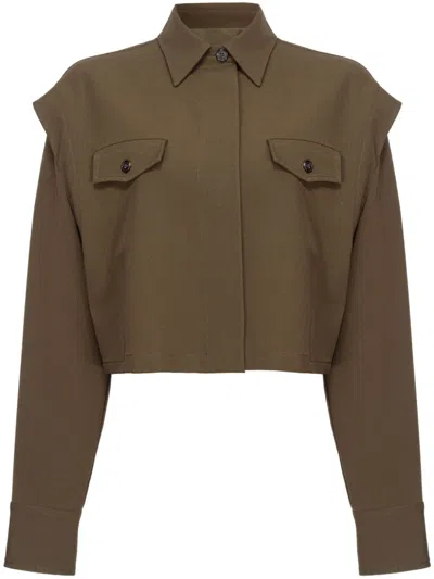 Pinko Fioriera Cropped Shirt In Verde/amazzonia