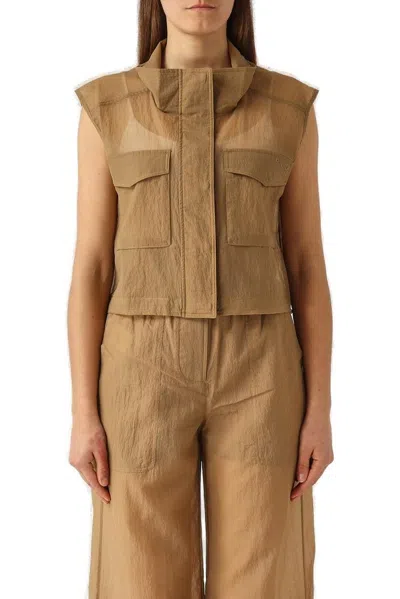 Pinko Fisarmonica Gilet Top-wear In Brown