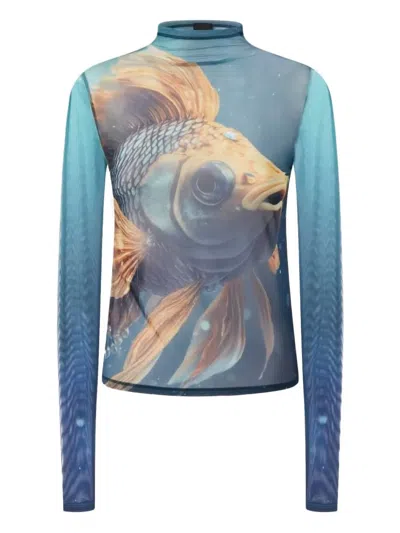 PINKO FISH-PRINT MESH TOP