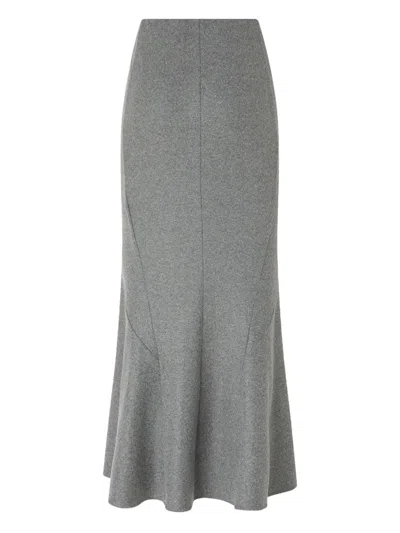 Pinko Flared Hem Midi Skirt With Straight Inserts In Gray