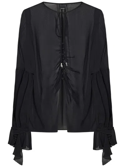 Pinko Fitted Black Blouse With Delicate Gathers