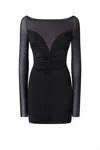 Pinko Fitted Black Dress With Sheer Sleeves And Sweetheart Neckline