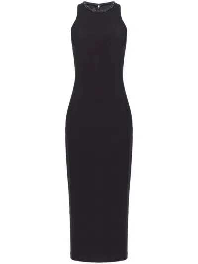 PINKO PINKO FITTED BLACK MAXI DRESS WITH HIGH NECKLINE