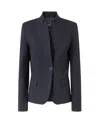 Pinko Fitted Blazer In Blue Pinstriped Wool In Black