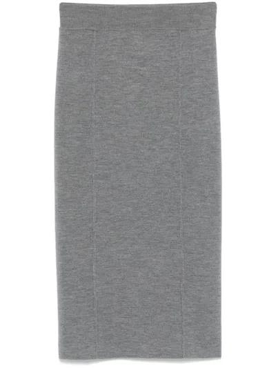 Pinko Fitted Grey Midi Skirt With Minimalistic Design In Gray