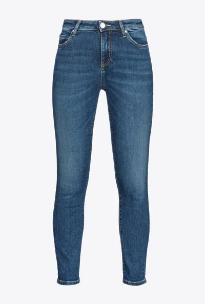Pinko Fitted Jeans In Blue Stretch Denim In Lavaggio Medio Scuro