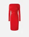 Pinko Red Long Dress With Ruffles And Boat Neckline In Formula1 Red