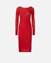Pinko Slim-fitting Lace Dress With Open Back In Salsa Red