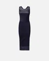 Pinko Fitted Midi Dress With Transparent Ribs In Blu Tenebra