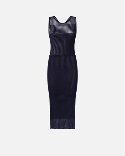 Pinko Fitted Midi Dress With Transparent Ribs In Blu Tenebra