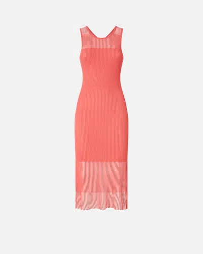 Pinko Fitted Midi Dress With Transparent Ribs In Sunny Coral