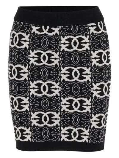 Pinko Fitted Mini Skirt With Geometric Pattern And Contrasting Details In Black