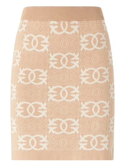 Pinko Fitted Mini Skirt With Ribbed Waistband And Geometric Pattern In Neutral