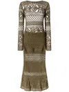 Pinko Long Open-work Crochet Dress With Diamond And Floral Patterns