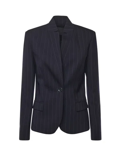 Pinko Fitted Pinstriped Wool Blazer In Blue