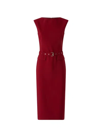 Pinko Fitted Red Crepe Midi Dress With Matching Belt