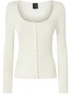 Pinko Fitted Ribbed Cardigan With Scoop Neckline In White
