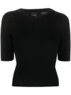 Pinko Fitted Ribbed Knit Sweater With Sheer Logo Detail In Black