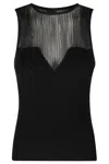 Pinko Sleeveless Ribbed Silk And Cashmere Top In Black