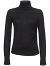 Pinko Fitted Ribbed Turtleneck Sweater With Decorative Buttons In Black