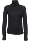 Pinko Fitted Ribbed Turtleneck Sweater With Decorative Buttons In Black