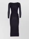 Pinko Black Long Dress With Ruffles And Boat Neckline In Tech Fabric Woman