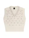 Pinko White Rhinestone Knitted Vest In Neutral