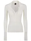 Pinko Crepe Transparent Ribbed Texture Long Sleeves In White
