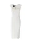 Pinko Fitted White Midi Dress With Square Neckline And Cap Sleeves