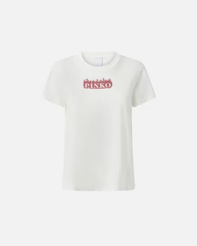 Pinko Flame Logo Print T-shirt In Snow White