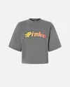 Pinko Flaming Logo Print T-shirt In Grigio-gabbiano Scuro