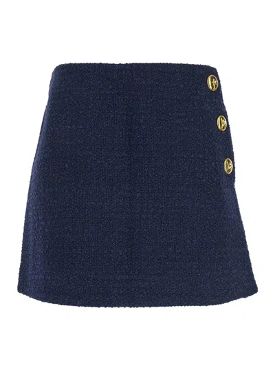 PINKO BLUE BOUCLE WEAVE SKIRT WITH BUTTON CLOSURE IN COTTON BLEND WOMAN