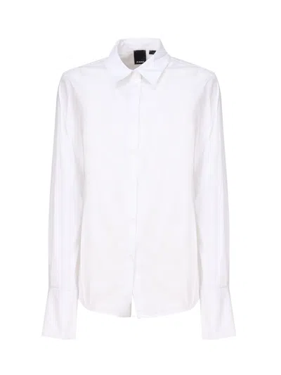 Pinko Flanked Poplin Shirt With Embroidered Logo In White