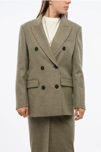 Pinko Flannel Double Breasted Blazer In Green