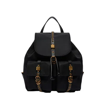 Pinko Flap Closure Nylon Backpack With Gold-tone Hardware In Black