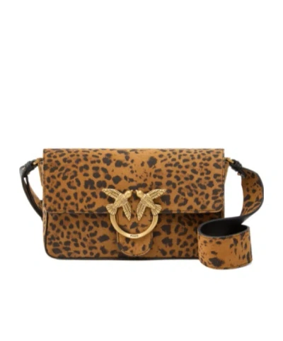 Pinko Flap Shoulder Bag In Brown