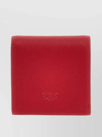 Pinko Flap Wallet Compact Textured Finish In Red