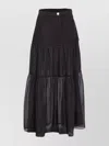 Pinko Long Skirt In Canvas And Cotton Voile In Black