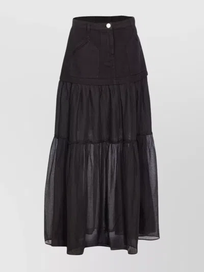 Pinko Flared Denim Kenny Skirt Tiered Design In Black