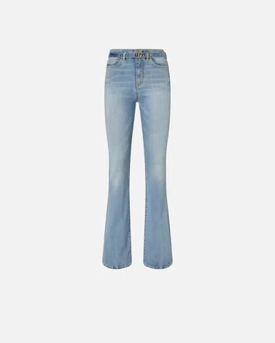 Pinko Flared Jeans With Bird Logo Belt In Délavage Clair Vintage