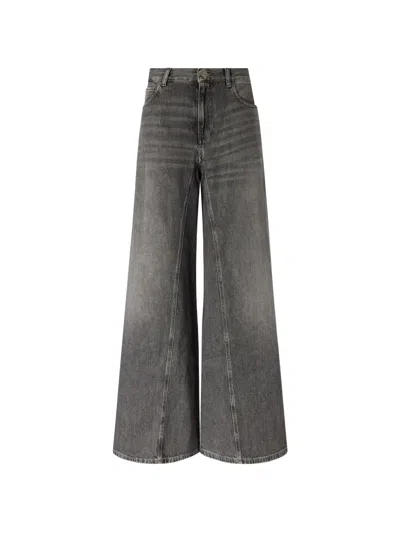 Pinko Flared Jeans With Super Wide Leg In Black Denim In Gray