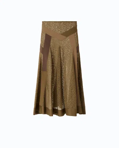 Pinko - Flared Lace Midi Skirt With Inserts - 46 In Green