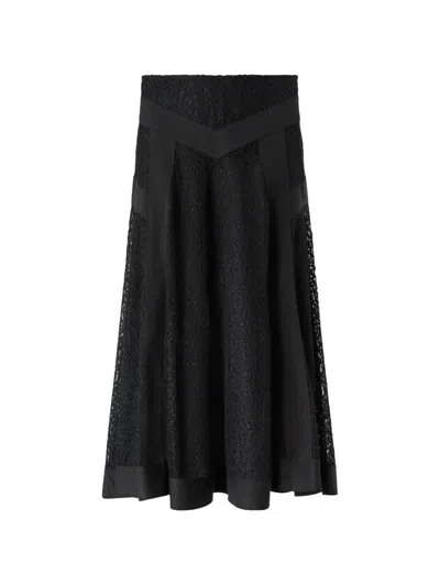 Pinko Flared Lace Midi Skirt With Inserts In Black