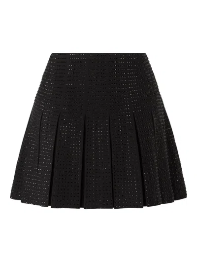 PINKO FLARED PLEATED MINI SKIRT WITH PERFORATED TEXTURE