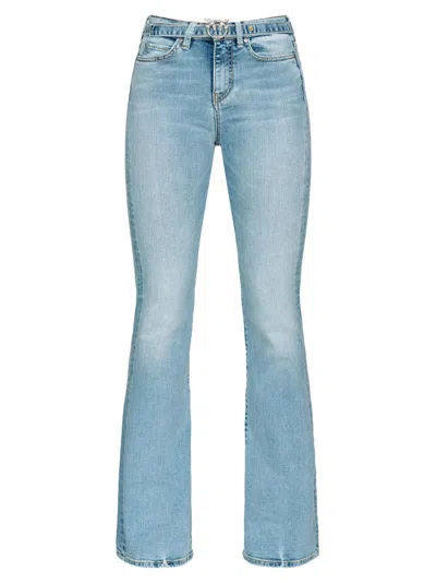 Pinko Flared Vintage Blue Jeans With Love Birds Diamond Cut Buckle