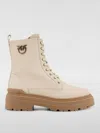 Pinko Ankle-high Leather Boots With Gold Hardware Detail In White