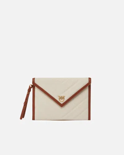 Pinko Flat Canvas Clutch Bag With Leather Trim