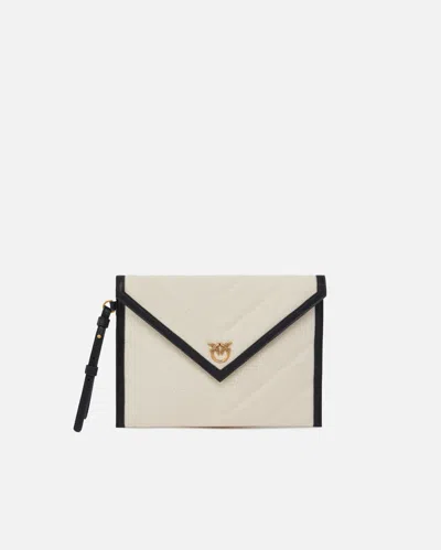Pinko Flat Canvas Clutch Bag With Leather Trim