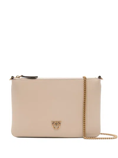 Pinko Flat Classic Logo-plaque Clutch Bag In Neutral